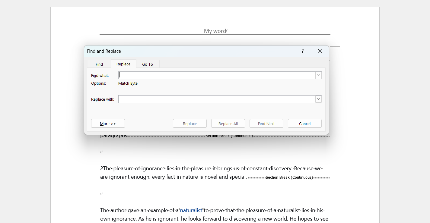 image-Word删除分节符,替换Word分节符,Word清除分节符