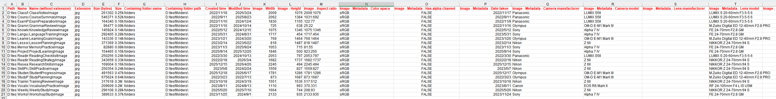 image-JPG中繼資料匯出,EXIF資訊批量擷取,圖片尺寸統計,圖片檔案清單Excel,批量整理圖片